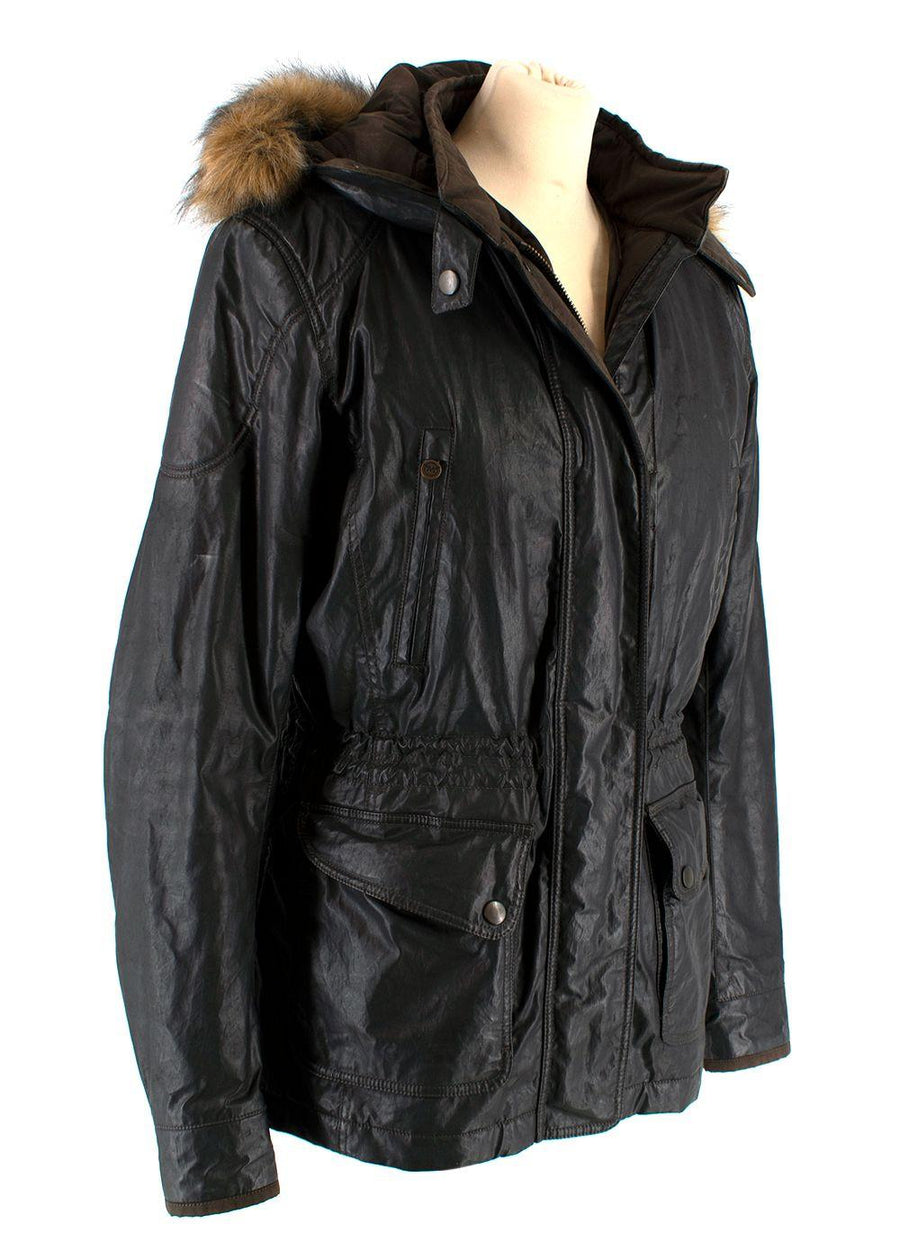 Matchless Waxed Cotton Biker Jacket with Fur Hood
