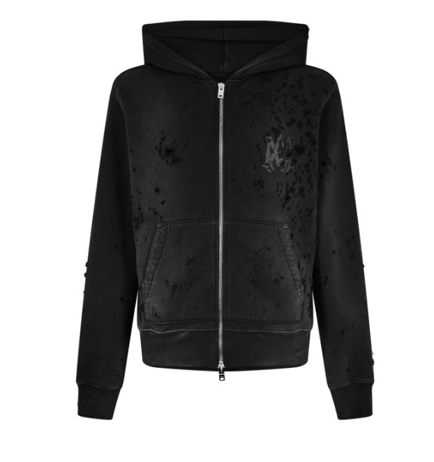 Amiri Black Distressed Shotgun Zip Hoodie SN24