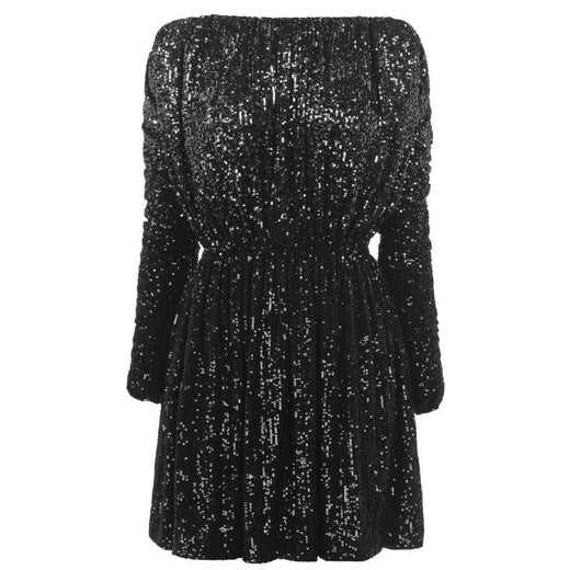 Saint Laurent Black Sequin Long Sleeve Mini Dress