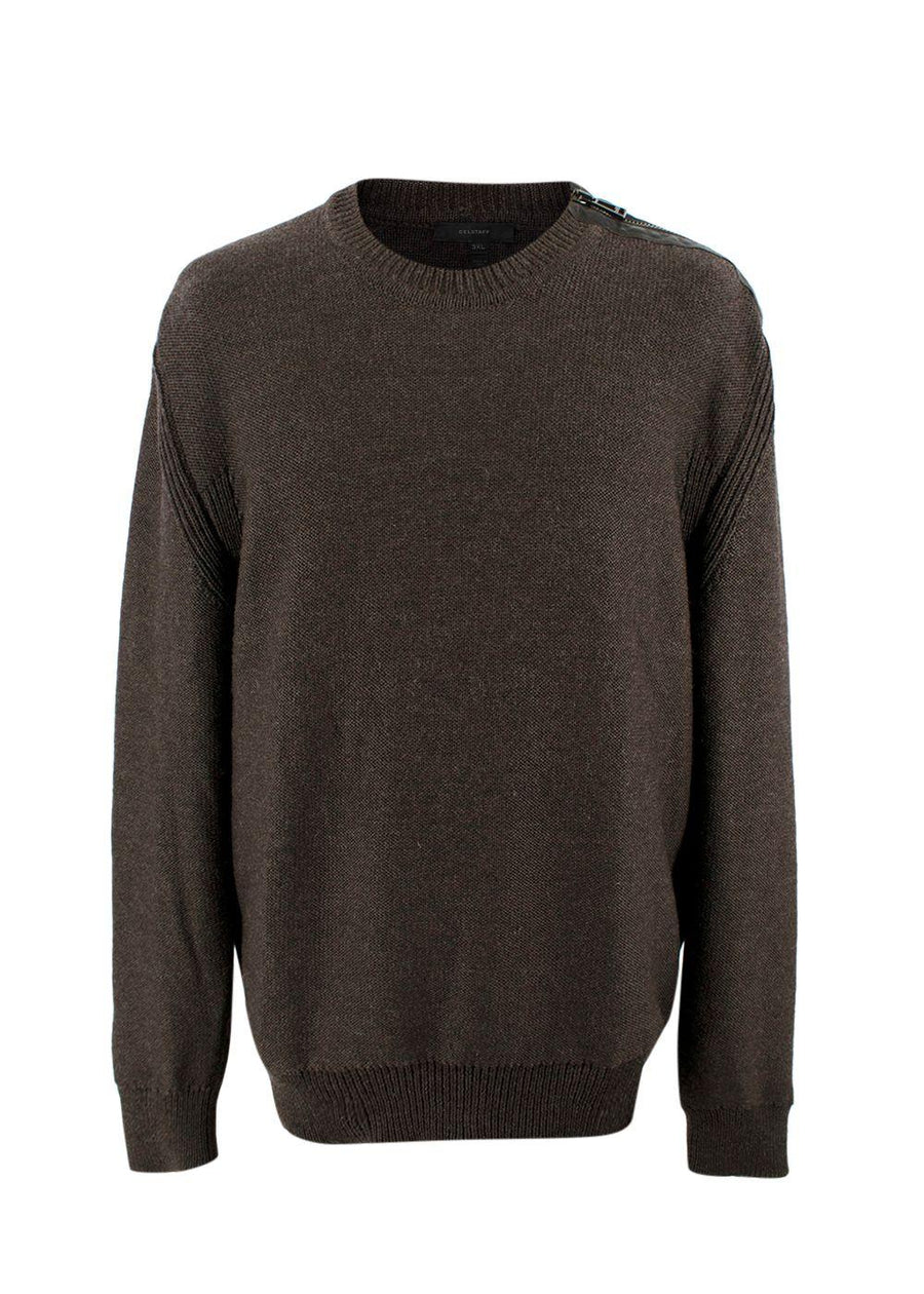 Belstaff Brown Zipped Shoulder Wool Jumper