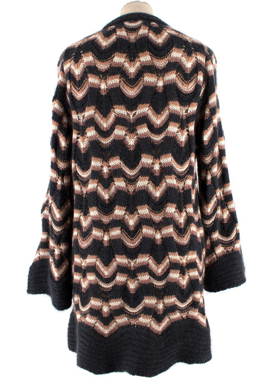 Missoni Grey and Pink Striped Longline Knitted Cardigan
