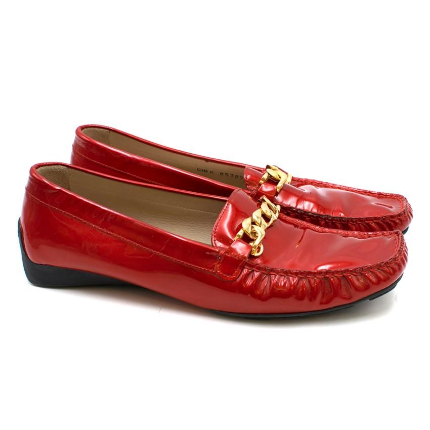 St. John Red Metallic Leather Loafers