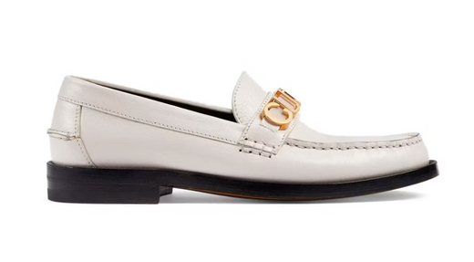 White Leather Logo Plate Loafers