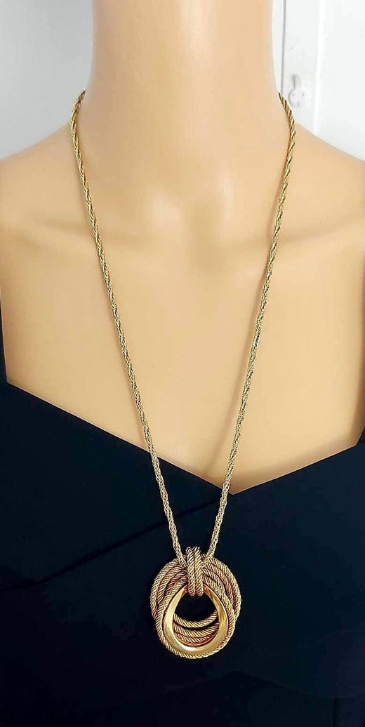 Dior Grosse Vintage Gold Plated Twisted Pendant Necklace