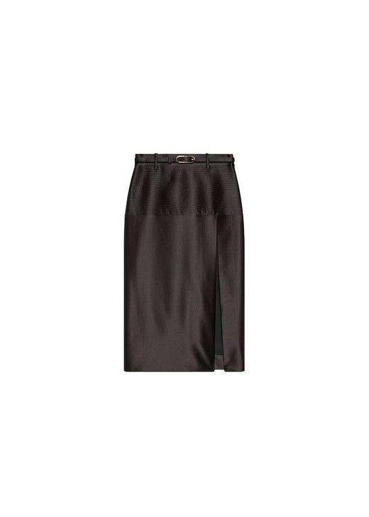 Black Silk Duchesse Embroidered Skirt