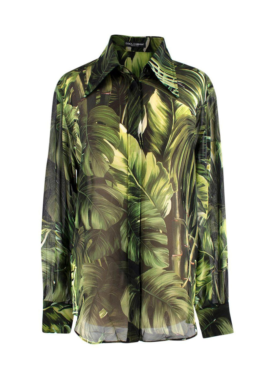 Dolce & Gabbana Green Banana-leaf print Silk Blouse