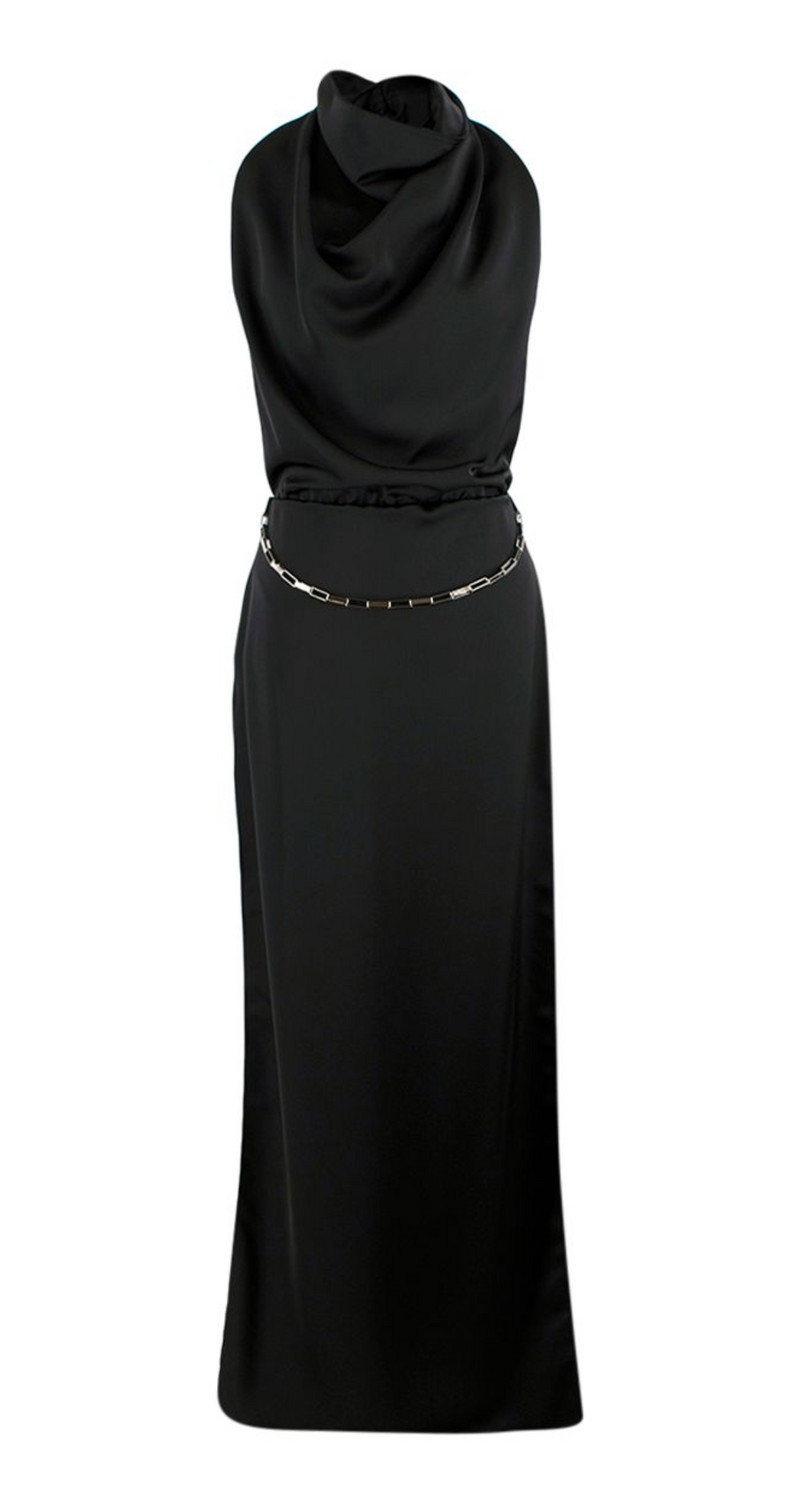 The Attico Black Chain Embellished Open-Back Satin Gown