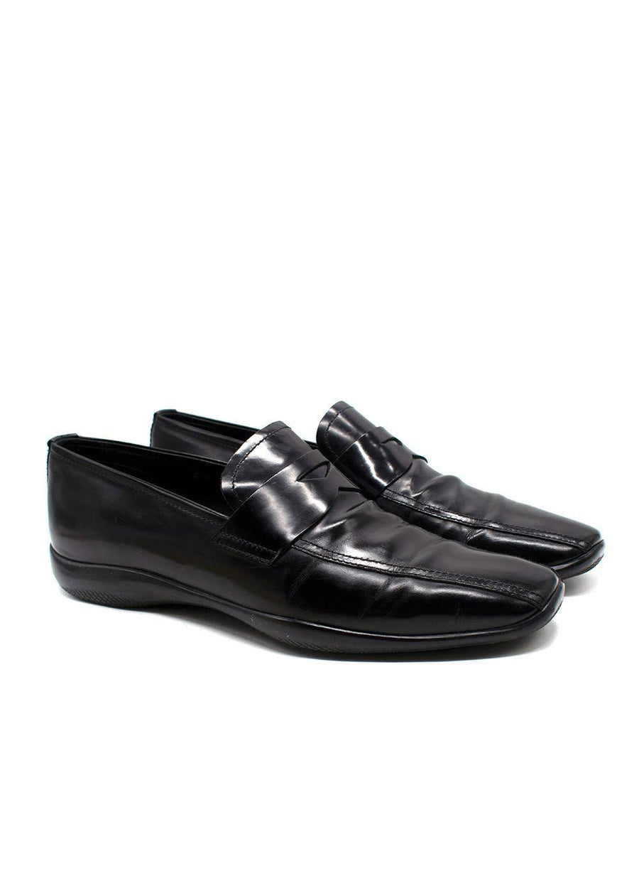 Prada Sport Black Leather Slip On Loafers