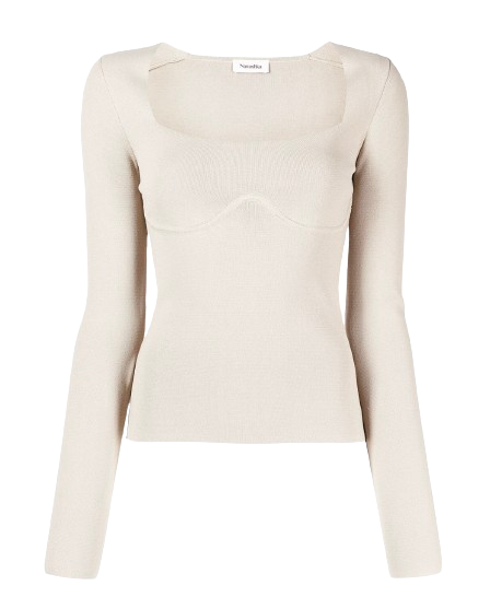 Nanushka Beige Fine Knit Long Sleeve Top