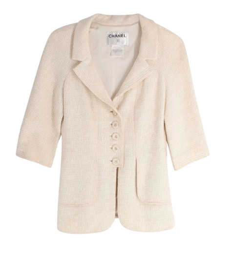 Chanel Cream 3/4 Length Sleeves Button Up Tweed Jacket