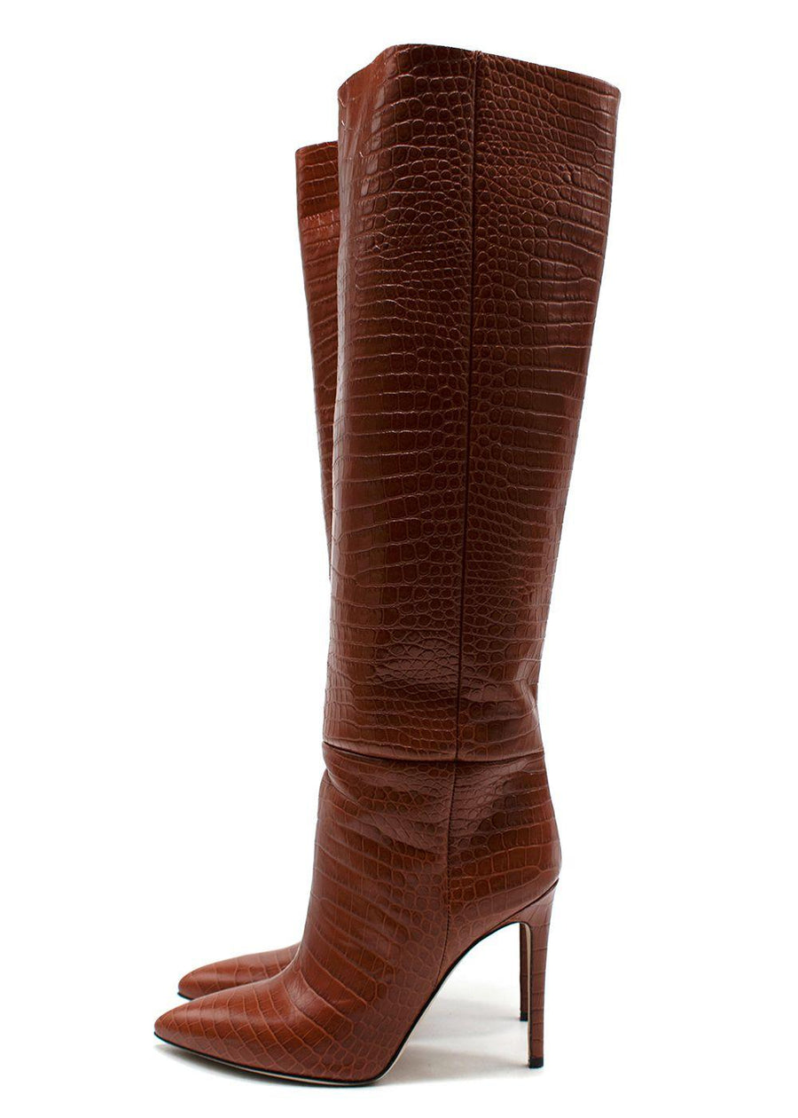 Paris Texas Stiletto 60 Crocodile-effect Leather Knee-high Boots