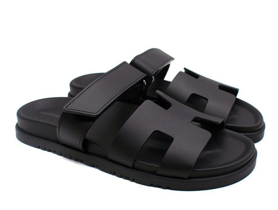 Hermes Black Leather Chypre Sandal