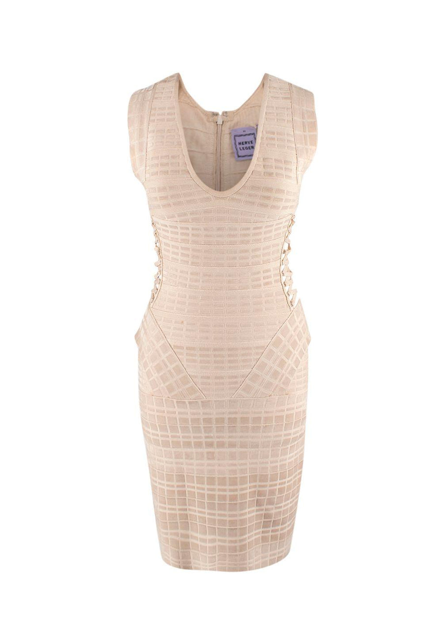 Herve Leger Beige Velvet Bandage Midi Dress