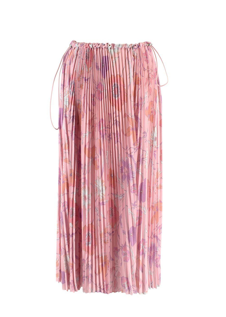 Balenciaga Pink Floral Pleated Skirt with Drawstring Waist Detail