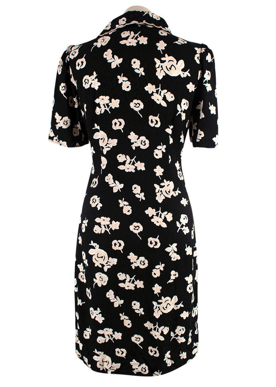 Rouje Black and Cream Floral V-Neck Dress