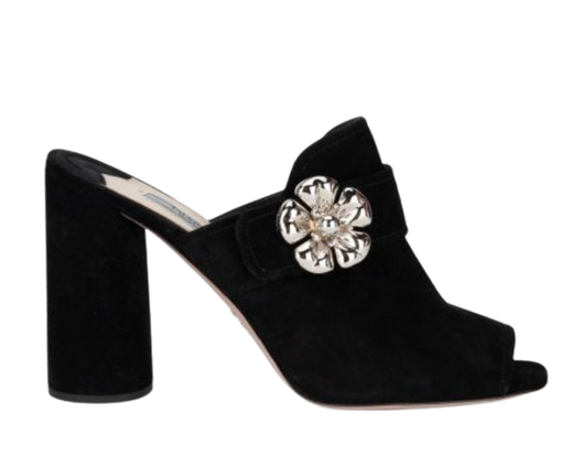 Prada Embellished Black Suede Heeled Mules