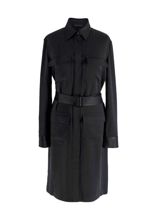 The Row Belted Black Satin Shirt Dress