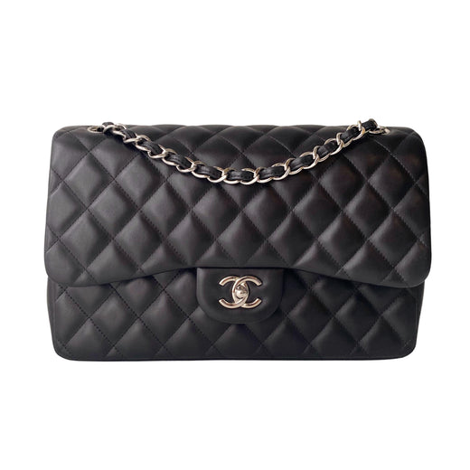 Black Lambskin Jumbo Double Flap Bag