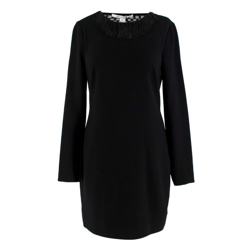 Diane von Furstenberg Black Fringed Embellished Lace Back Dress
