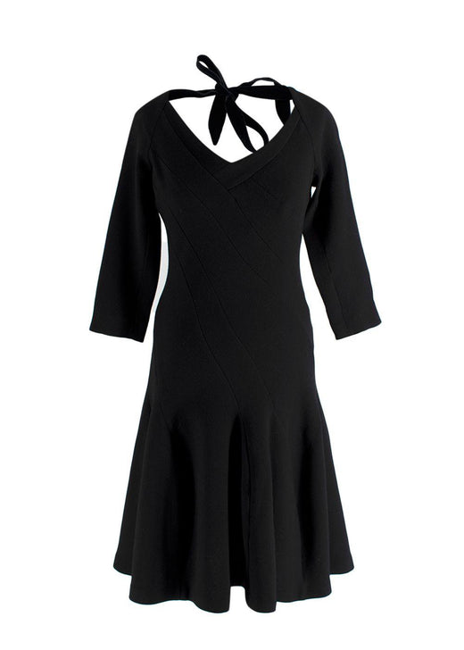 Roland Mouret Black Velvet Neck Tie Midi Dress