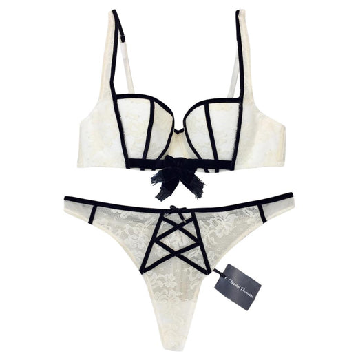 Chantal Thomass Couture Leavers Lace & Velvet Pad Corset Bra & Thong