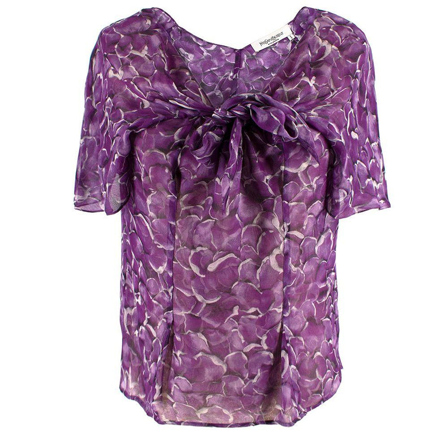 YSL Purple Floral-print Silk Blouse