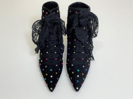 Saint Laurent Black Blaze 45 Crystal Embellished Suede Boots