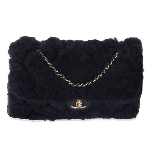 Chanel Shearling Quilted Lambskin Medium Flap Bag in Navy