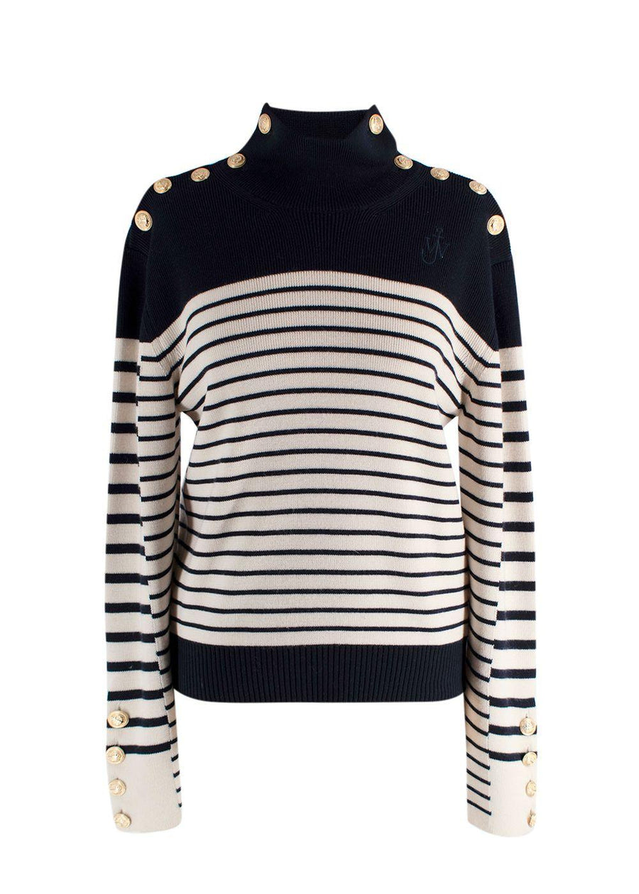JW Anderson Navy Striped Merino Wool Turtleneck Jumper