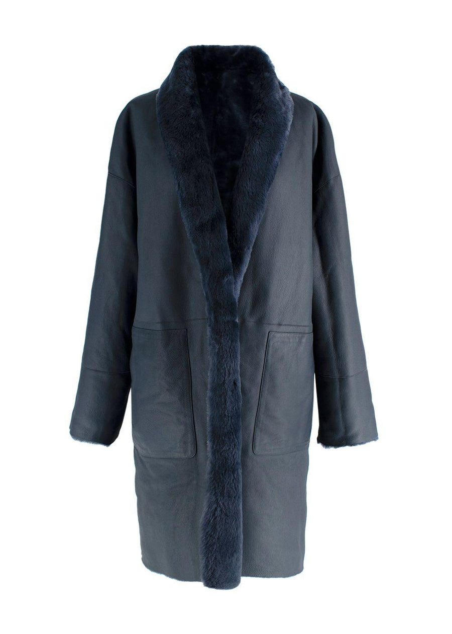 Loro Piana Blue Reversible Lamb Shearling Coat