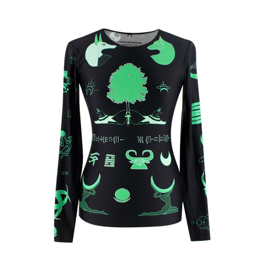 Marine Serre Black & Green Hieroglyphic Print Top