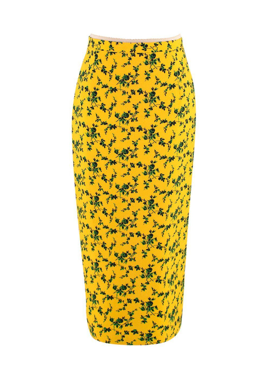 No.21 Yellow Floral Print Midi Skirt with Contrast Stripe Detail