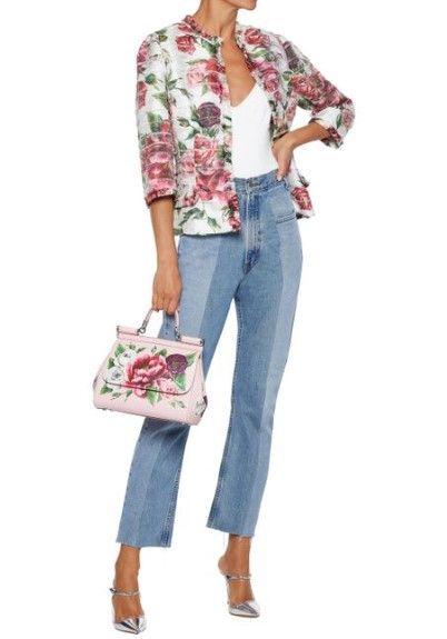 Dolce & Gabbana White Frayed Sliced Floral-print Gauze Jacket