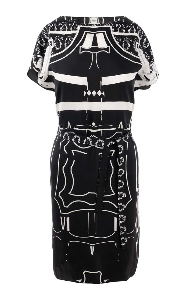 Hermes Black And White Belted Silk Dress Tunic