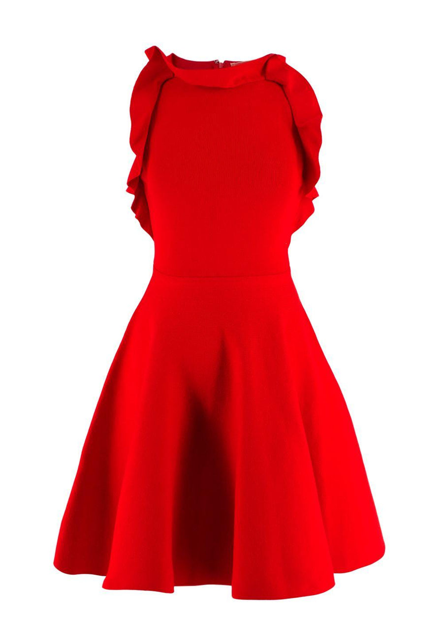 Giambattista Valli Red Ruffle Trimmed Skater Dress