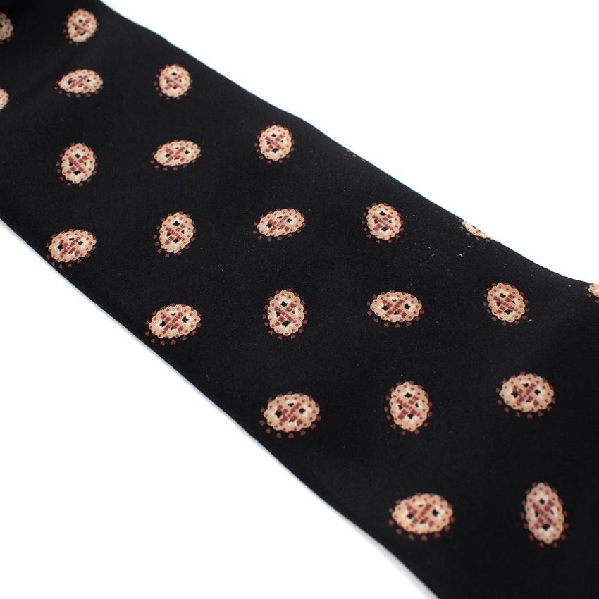 Lanvin Black Beige Oval Abstract Print Silk Tie