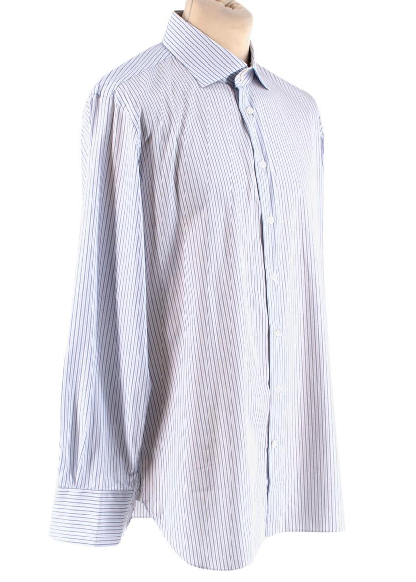Emanuele Maffeis White & Blue Striped Cotton Tailored Shirt