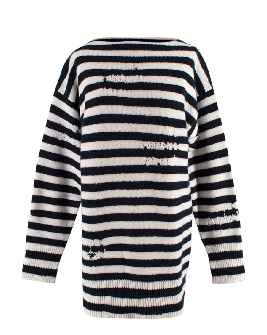 Dior Wool And Cashmere Fantaisie Blanc Distressed Jumper