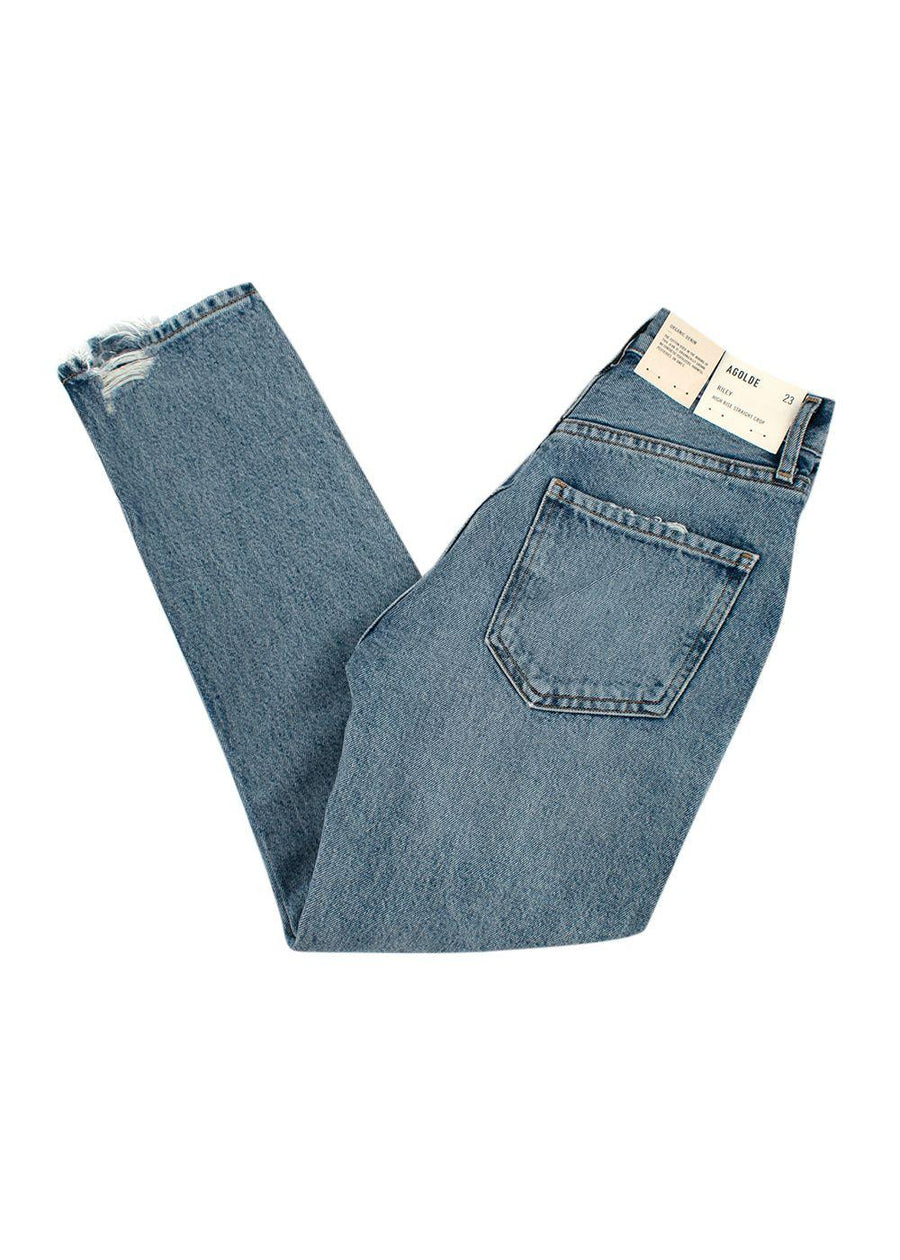Agolde Riley High Rise Straight Cropped Distressed Jeans
