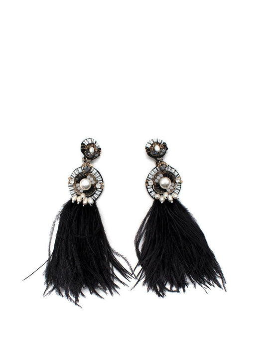 Ranjana Khan Embellished Black Feather Clip On Earrings