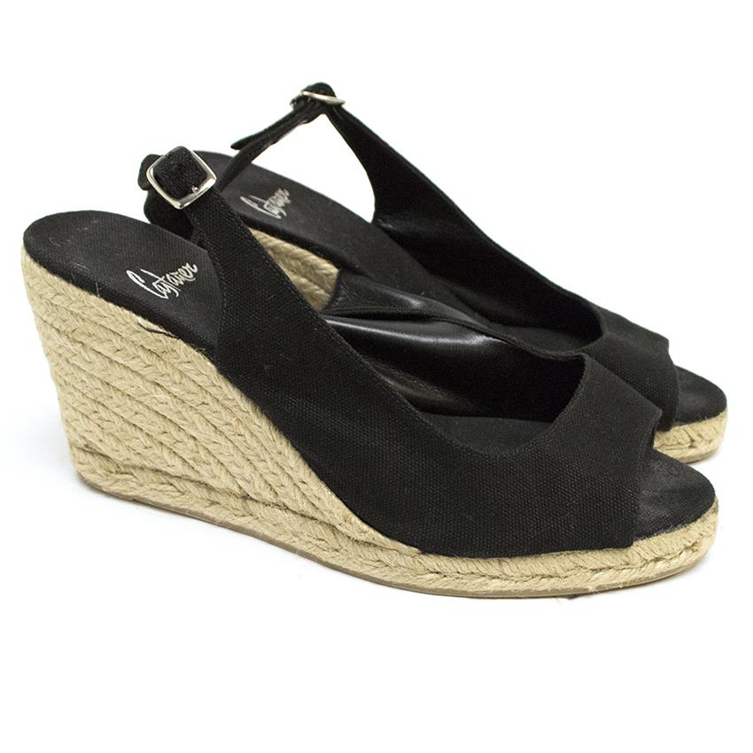 Castaner Black Peep Toe Wedges