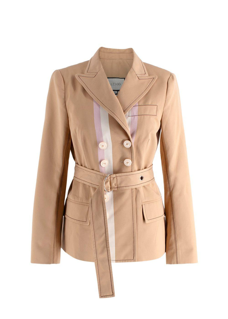 Alexis Beige Double-Breasted Belted Blazer Jacket