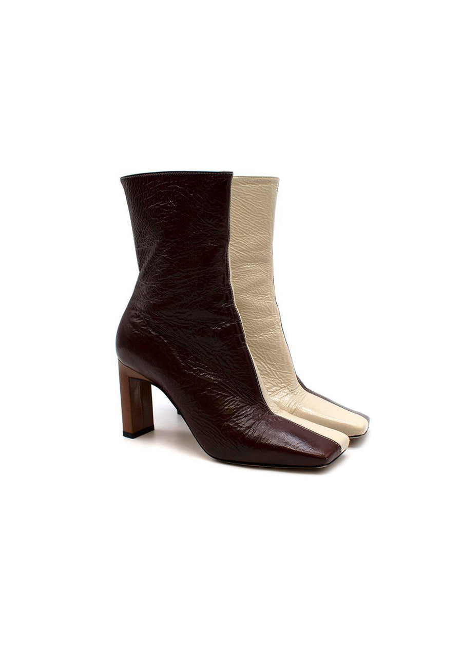 Isa Two-Tone Crinkle Patent Leather Ankle Boots