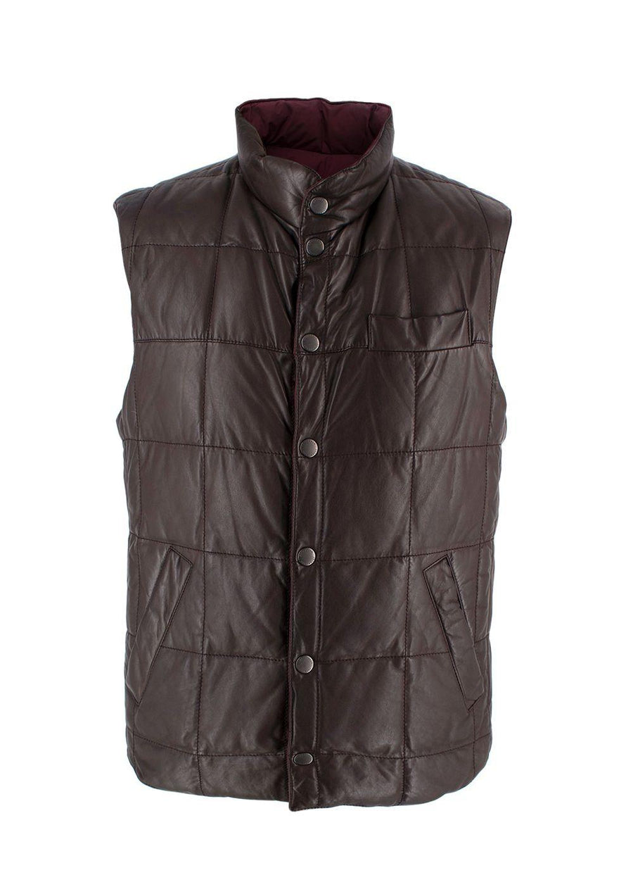 Brunello Cucinelli Brown And Burgundy Reversible Gilet