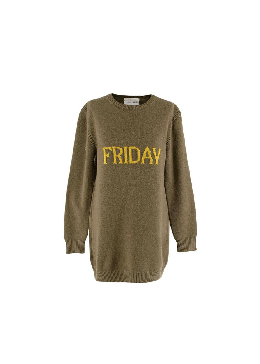 khaki wool Friday intarsia sweater