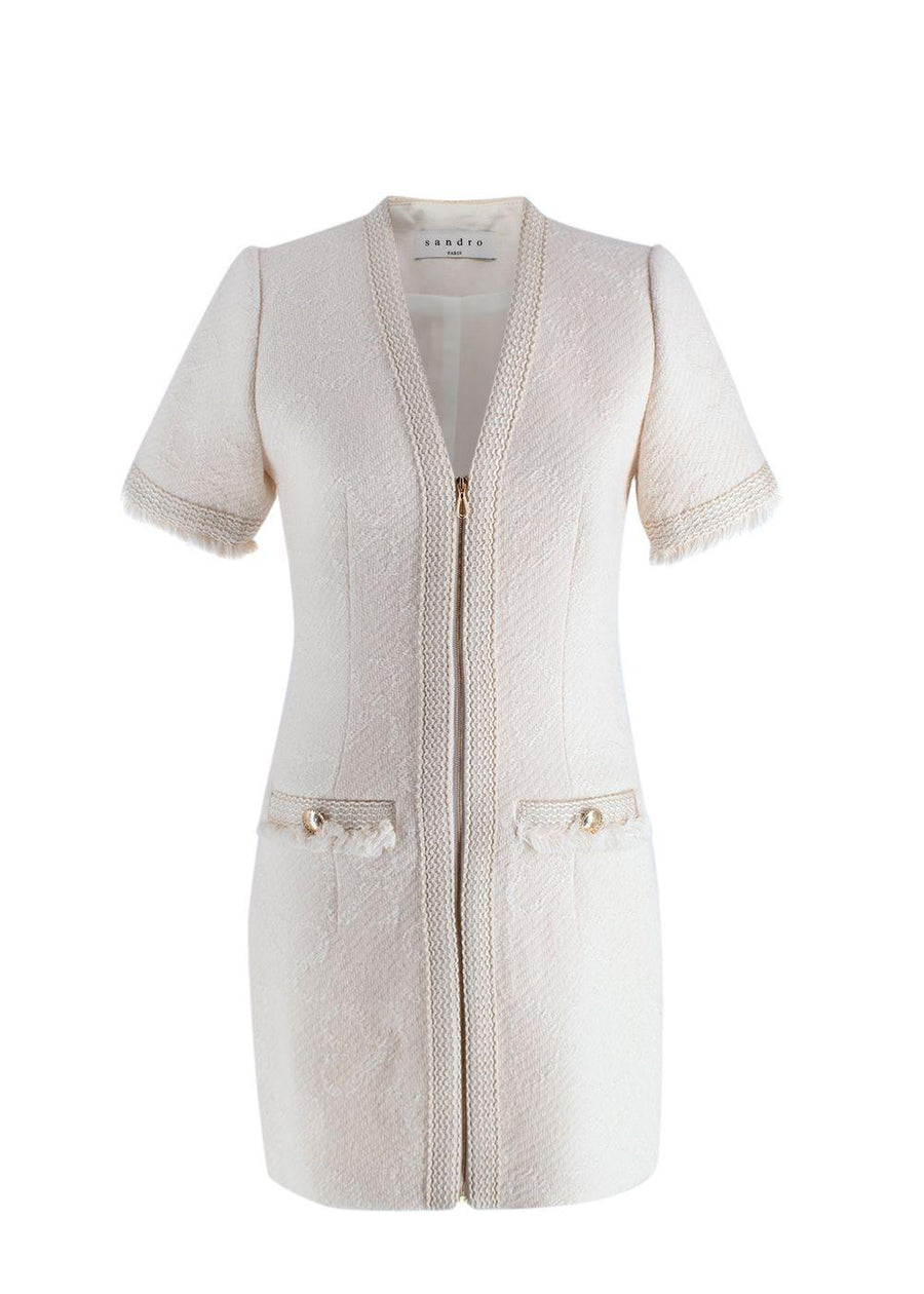Sandro Cream S Jacquard Short Sleeve Mini Dress