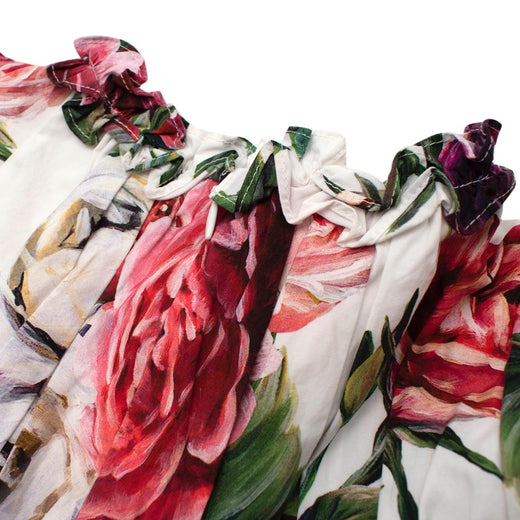 White Rose Print Cotton Dress & Bloomers