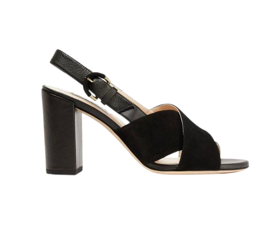Black Suede And Leather Heeled Sandals