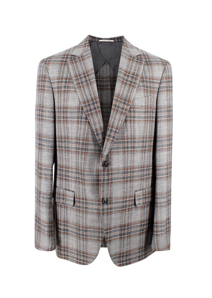 Pal Zileri Vicenza Grey Check Wool, Linen & Silk Blazer