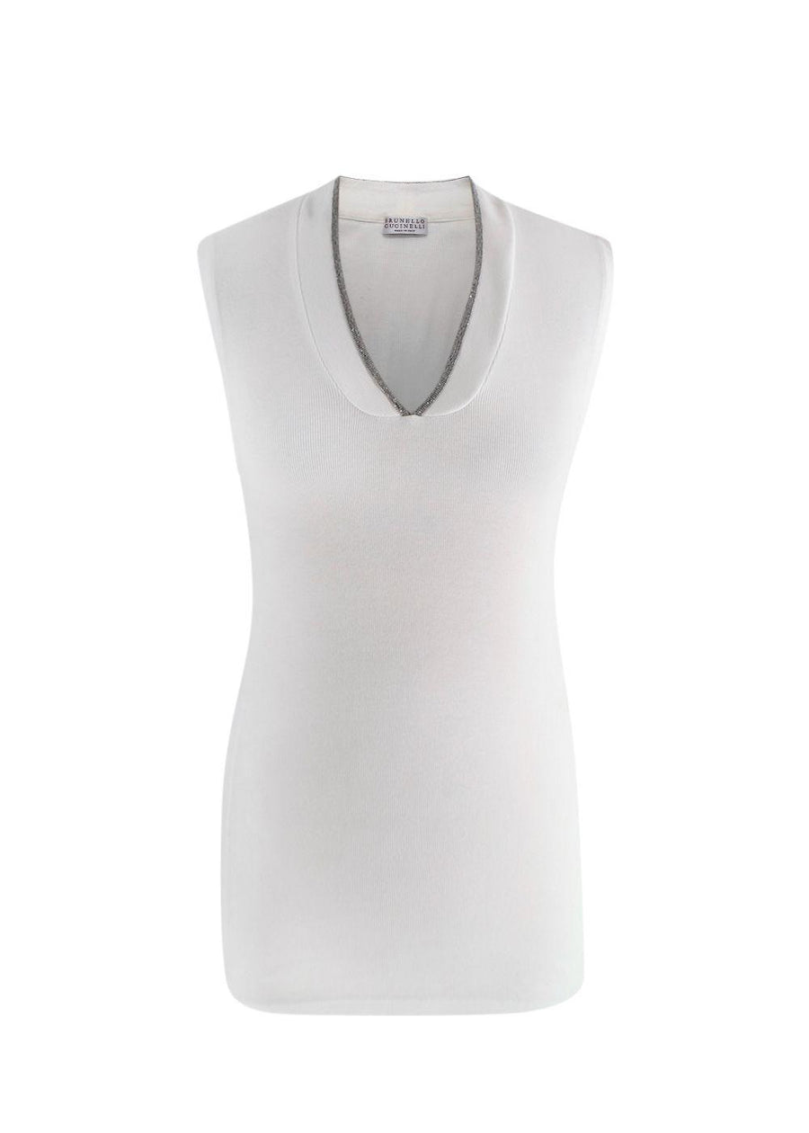 Brunello Cucinelli Soft White V Neck Tank Top